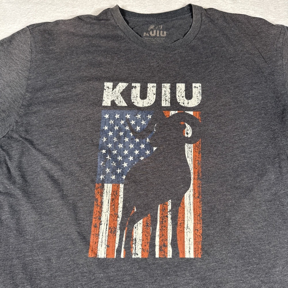 Kuiu Mens T Shirt Size XL Hunting Outdoor Logo Ram Head American Flag Blue